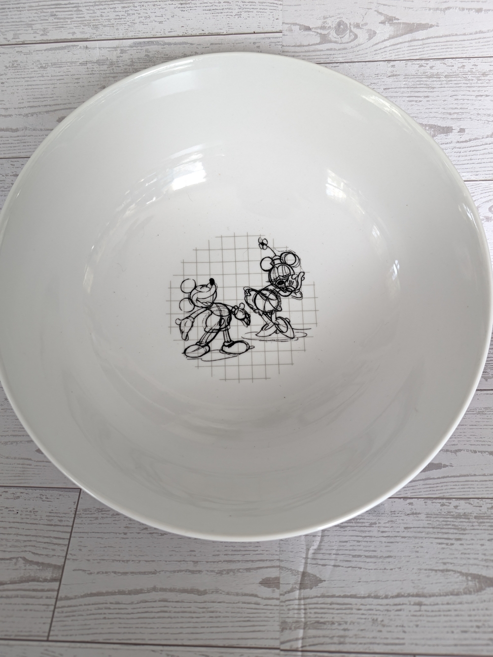 Disney White Ceramic Serving Bowl with Black Sketch Characters